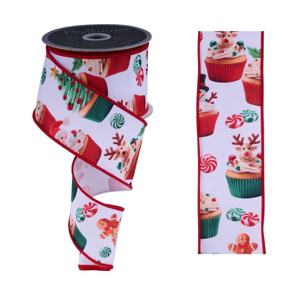 Brilliance 2.5" Christmas Cupcakes Ribbon – White, Red, Green | LS115356 - White Bayou Wreaths & Supply