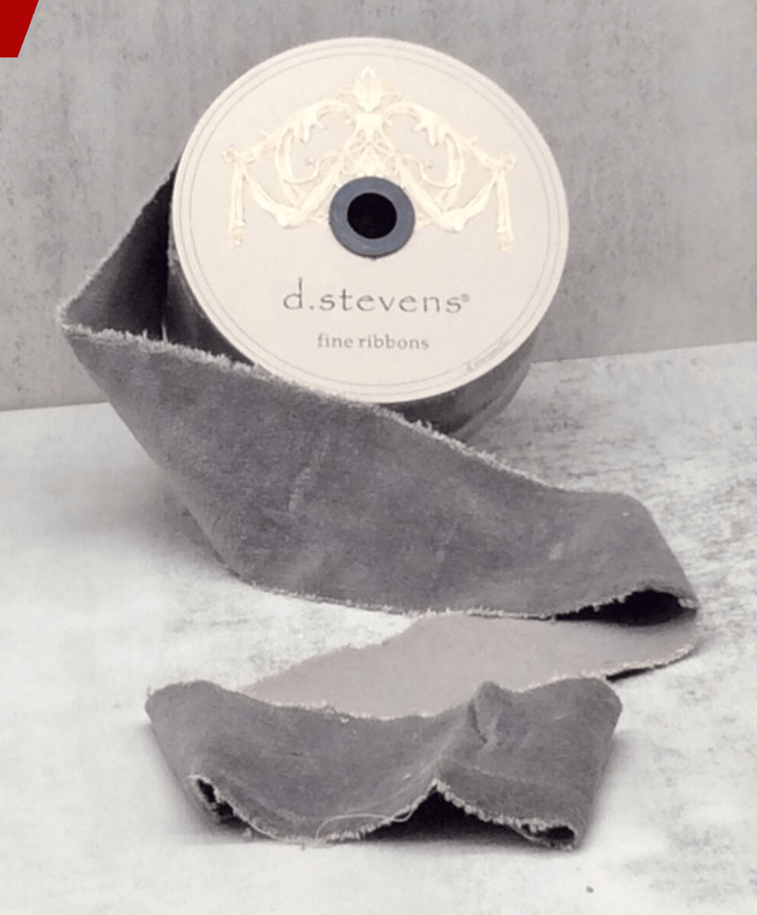 D. Stevens 2.5" Torn Faux Velvet: Grey (10 Yards) Non - Wired 87 - 1570 - White Bayou Wreaths & Supply