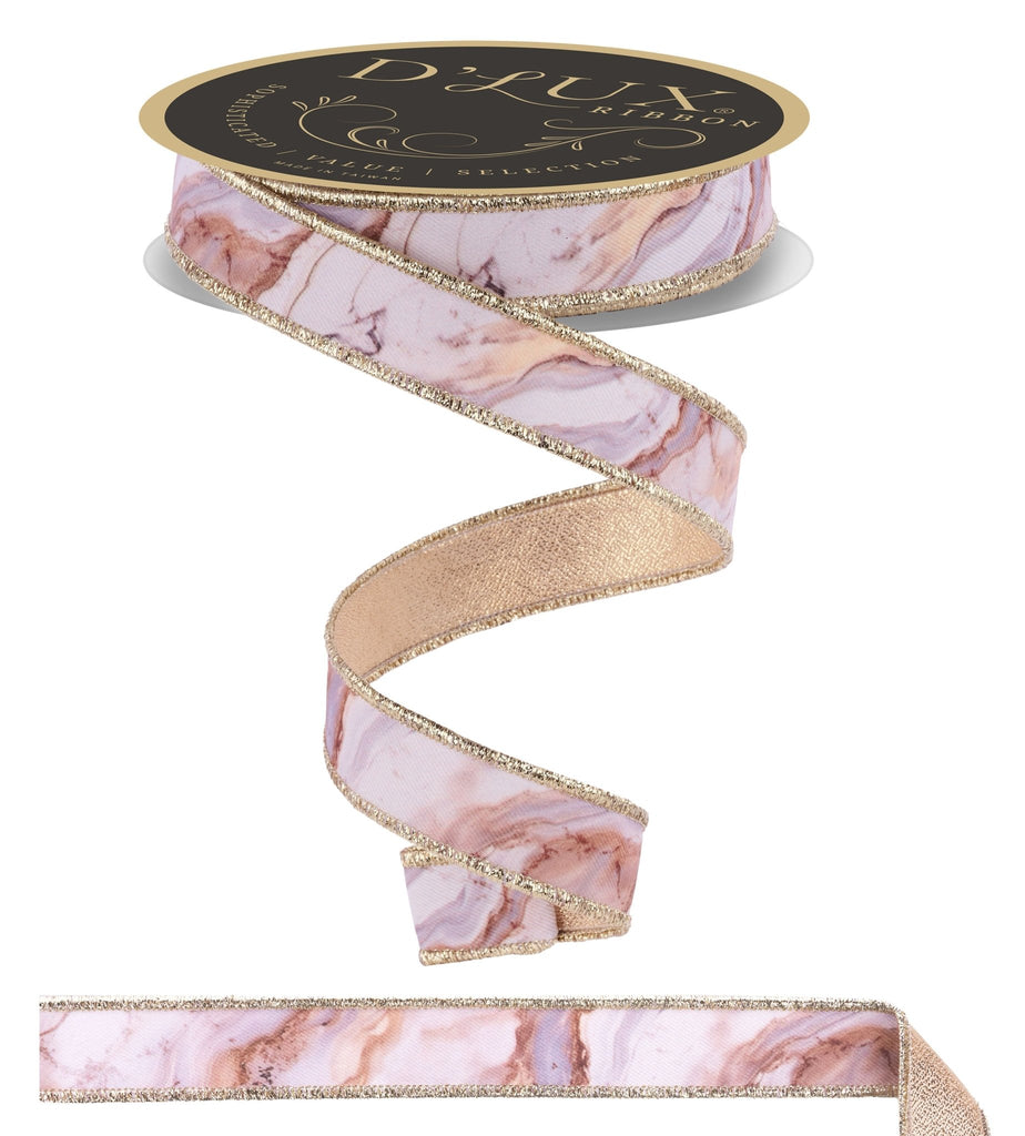 D'Lux 7/8" Marble/Fused: Ivory, Gold, Grey, Beige 10 Yards | LX109930 - White Bayou Wreaths & Supply