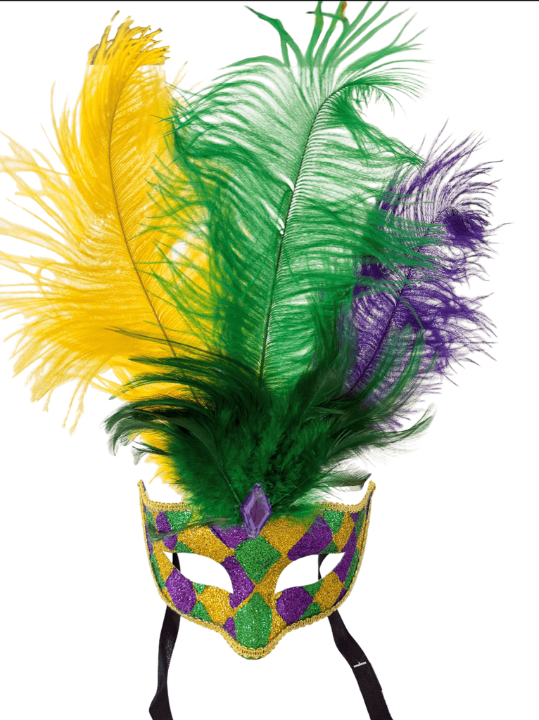 Feathered Mardi Gras Glitter Harlequin Mask | 20 - 965 - White Bayou Wreaths & Supply