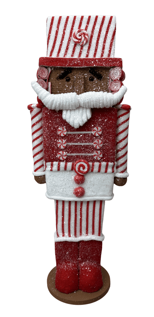Gingerbread Nutcracker Decor – 19" Red, White Christmas Candy Themed Figurine (86617RDWT) - White Bayou Wreaths & Supply