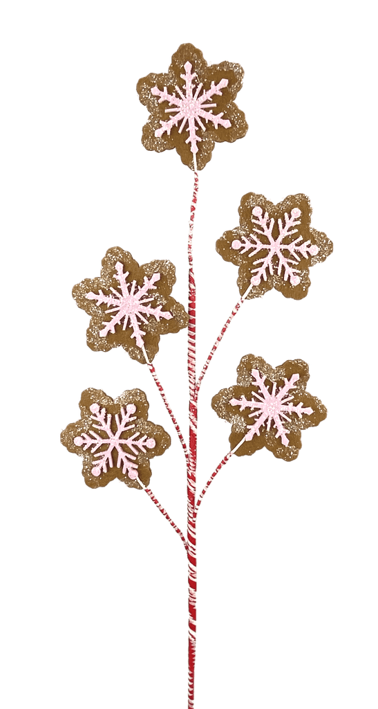 Gingerbread Snowflake Spray with Pink Icing – H28" – 85470PK - White Bayou Wreaths & Supply