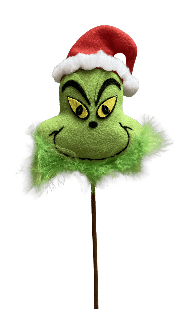 Green Monster Face with Santa Hat Pick – H18" x W4.5" – 85514RWG - White Bayou Wreaths & Supply