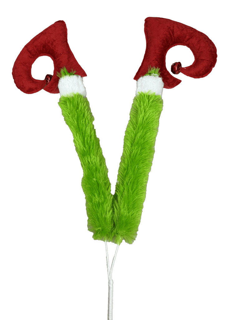 Green Monster Legs Spray – 30" Furry Pick with Red Elf Shoes (86104RDGN) - White Bayou Wreaths & Supply