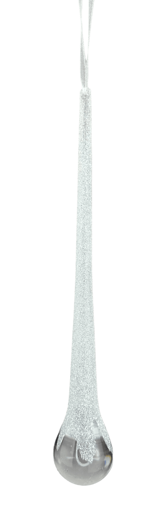 Icicle Ornament – 10" Clear & Silver Glitter Drop (85955ICE) - White Bayou Wreaths & Supply