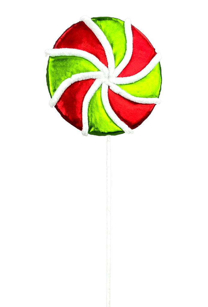 Metallic Lollipop Spray – Red & Green with White Trim – H22" x W6" – 85324RWG - White Bayou Wreaths & Supply
