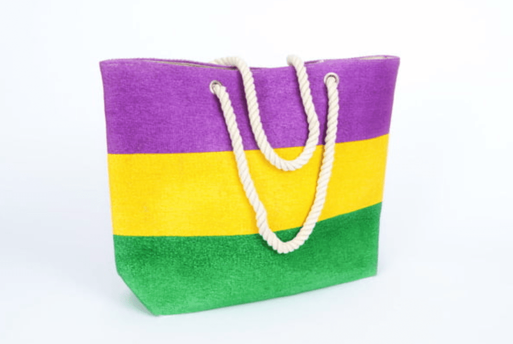 Oversized 20" Mardi Gras Tote Bag – Purple, Green & Gold | 48 - 100 - White Bayou Wreaths & Supply