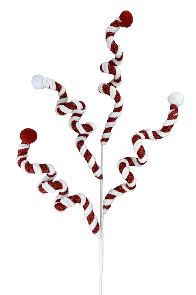 Red & White Curly Spray – 28" Whimsical Christmas Stem (86005RDWT) - White Bayou Wreaths & Supply