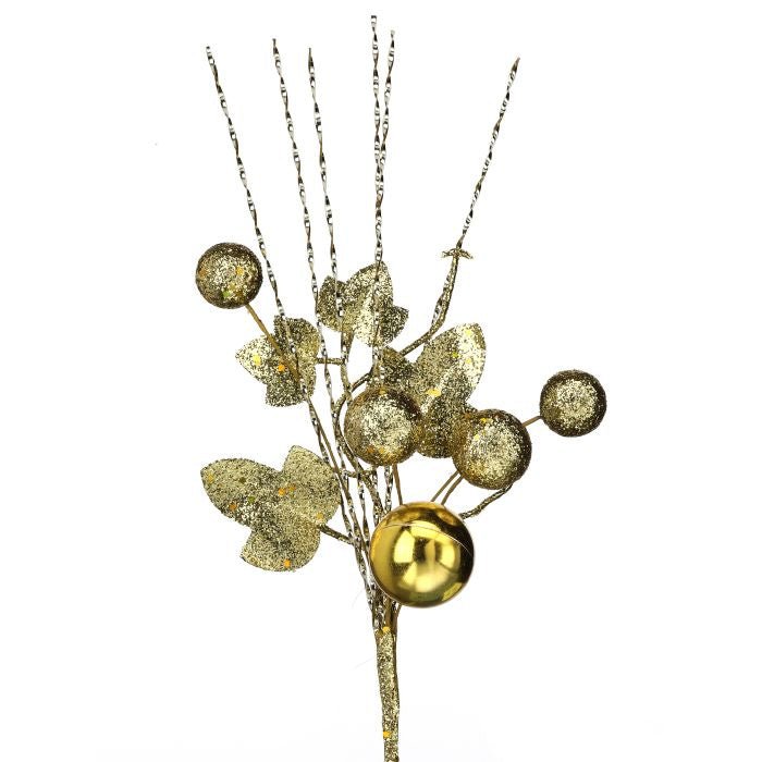 Regency 14" Glitter Berry & VP Pick – Gold Holiday Decoration | MTX75927 - White Bayou Wreaths & Supply