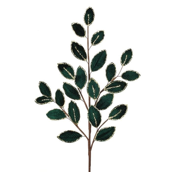 Regency 26" Mini Velvet Leaf Spray – Green Velvet with Gold Trim | MTX75799 - White Bayou Wreaths & Supply