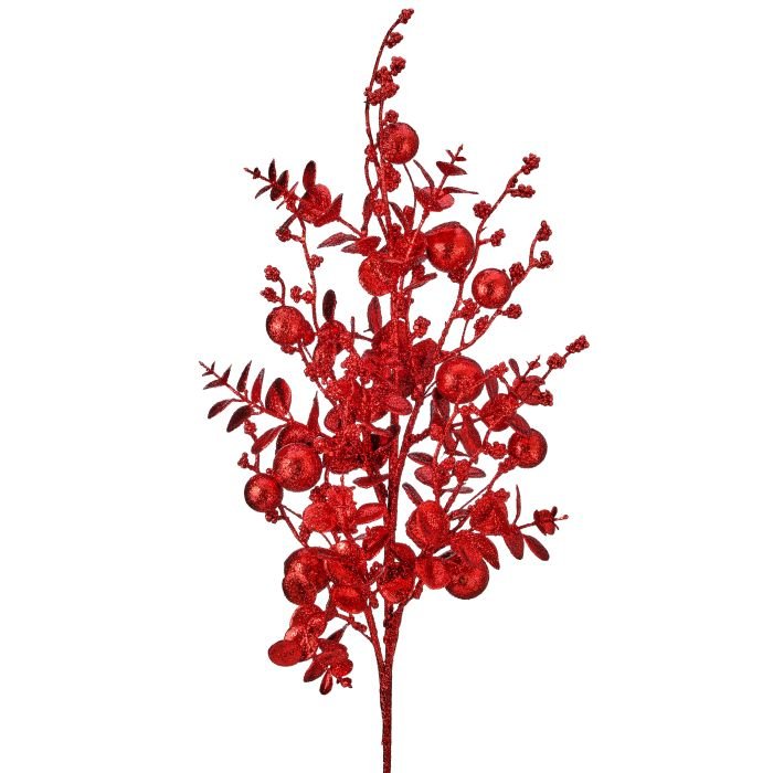 Regency 30" Glitter Eucalyptus and Ball Spray Red | MTX73710 - White Bayou Wreaths & Supply