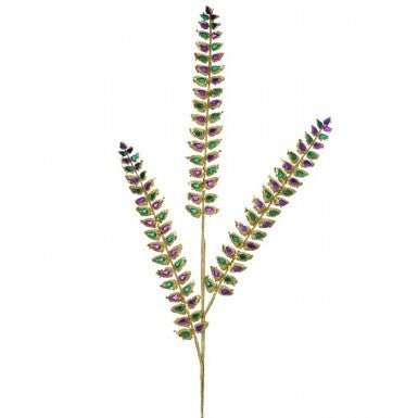 Regency 34" Mardi Gras Jeweled Long Leaf Spray – Purple, Green & Gold | MTX75567 - White Bayou Wreaths & Supply