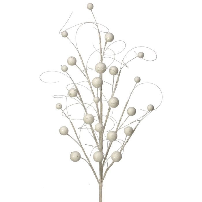 Regency 34" Sequin, Glitter Wispy Ball Spray: White - MTX68966 - White Bayou Wreaths & Supply