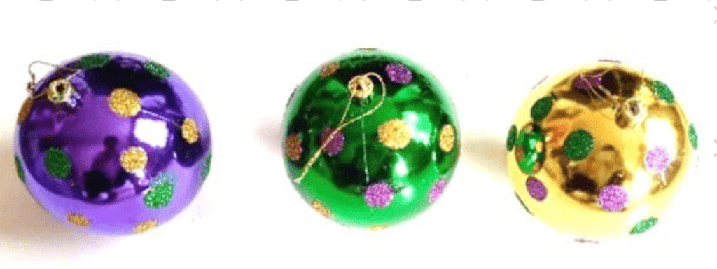 Set of 3 Mardi Gras Dot Ornaments – 4" PGG Balls | 20 - 909 - White Bayou Wreaths & Supply