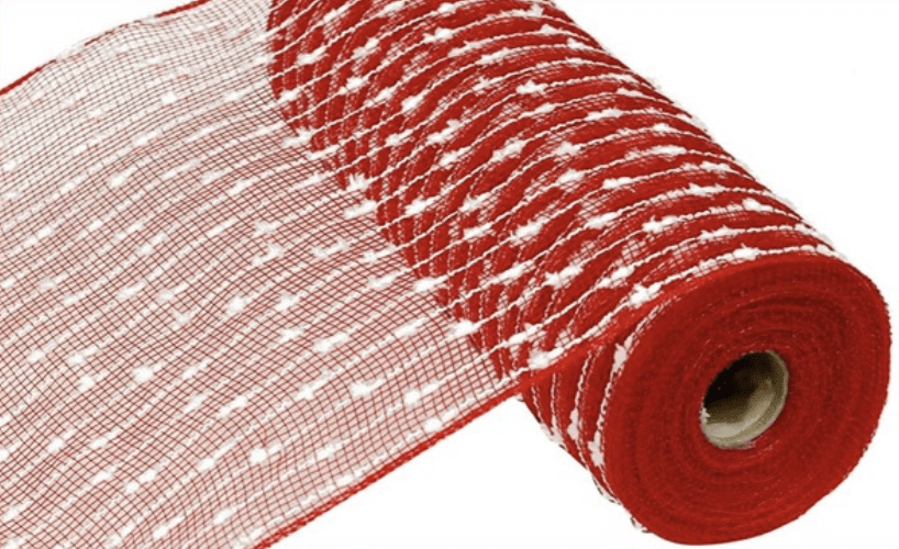 10.5" Snowball Deco Mesh: Red & White (10 Yards) RY820249 - White Bayou Wreaths & Supply