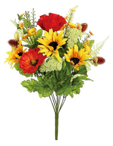 Select Artificials - 21" Sunflower & Poppy Bush x 12 - M3490/12-OGY