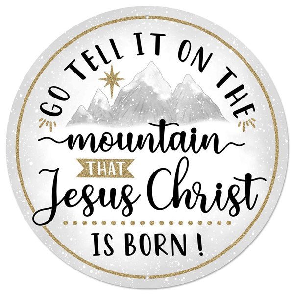 12" Diameter Metal / Glitter Jesus Christ is Born Sign - MD0771 - White Bayou Wreaths & Supply