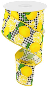 2.5" Lemon W/Leaves/Check: Yellow, Black, White, Green (10 Yards) RGC1663E6